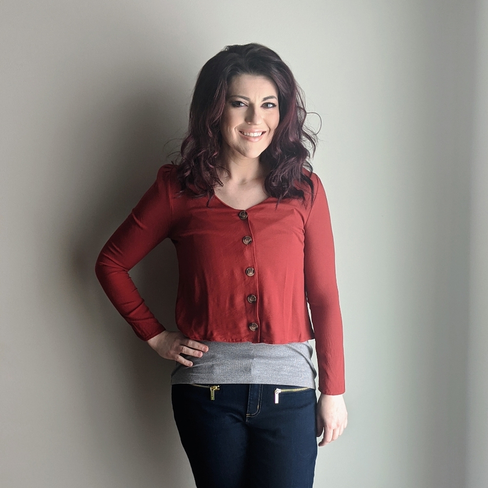 Urban Romantics Rust Long Sleeve Button Up Top